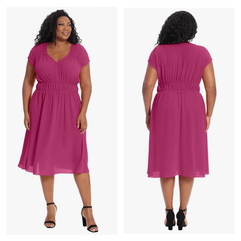 London Times V-Neck Dress with Ruching Details at Shoulders and Waist NWT 18W